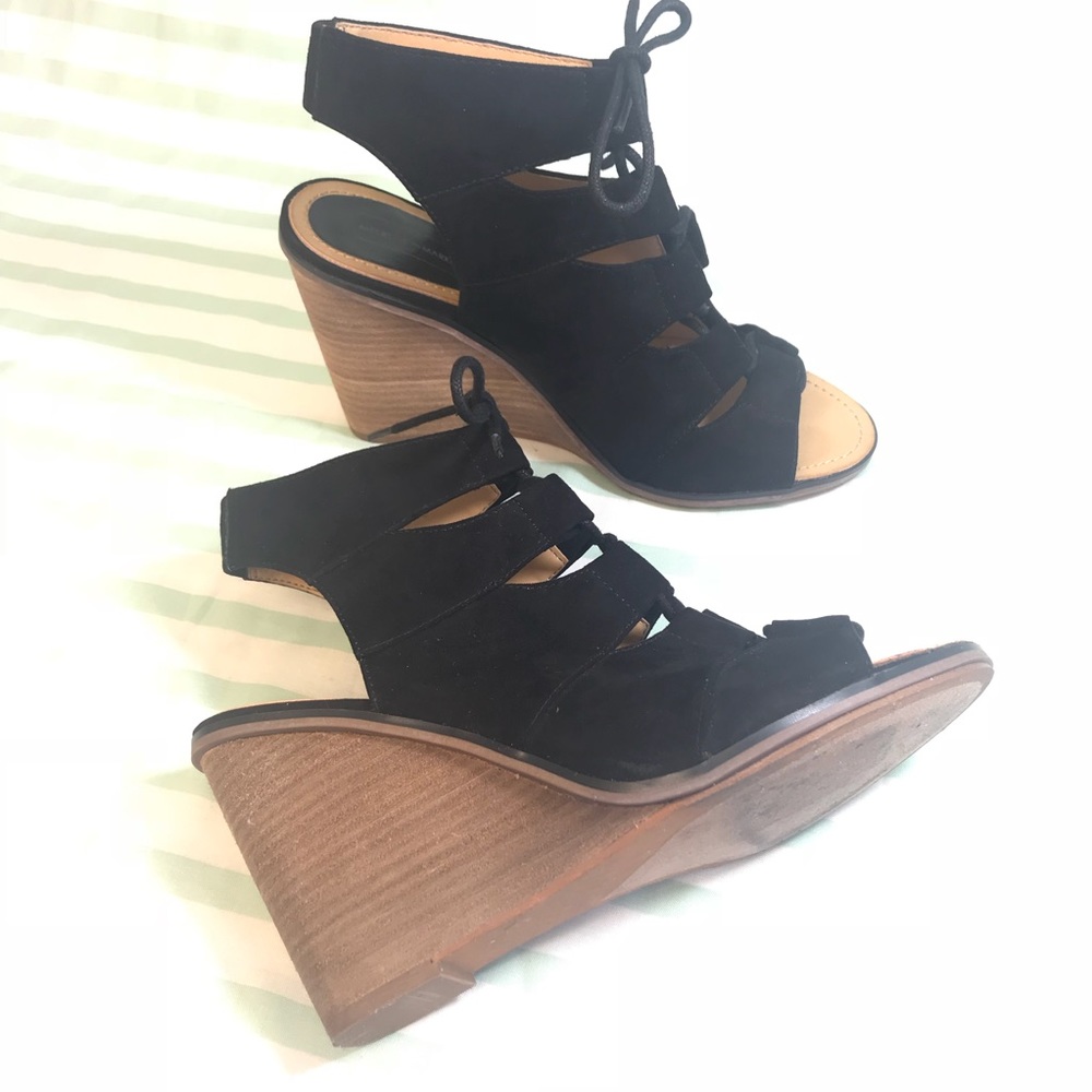 Melrose and Market Black Faux Suede Lace Up Wedge